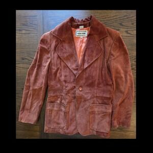 Chess King Men's Brown Leather Blazer Jacket Size 42 Vintage 70s 80s Suede